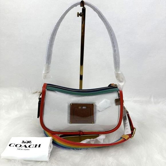Coach Stadium Swinger Bag Shoulder/Crossbody In Clear PVC & Leather/Rainbow NWT - Picture 2 of 11
